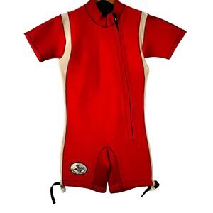 Mens Wetsuit Ski Warm Vintage Red Shorty Wetsuit Short Sleeve Front Zip Neoprene
